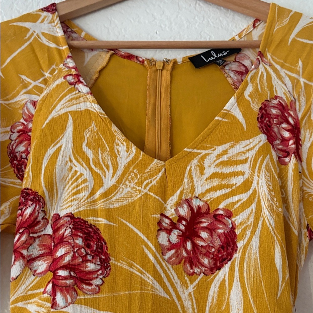 NWT Lulus Garden's Glory Mustard Yellow Floral Print Culotte Jumpsuit - Picture 8 of 16
